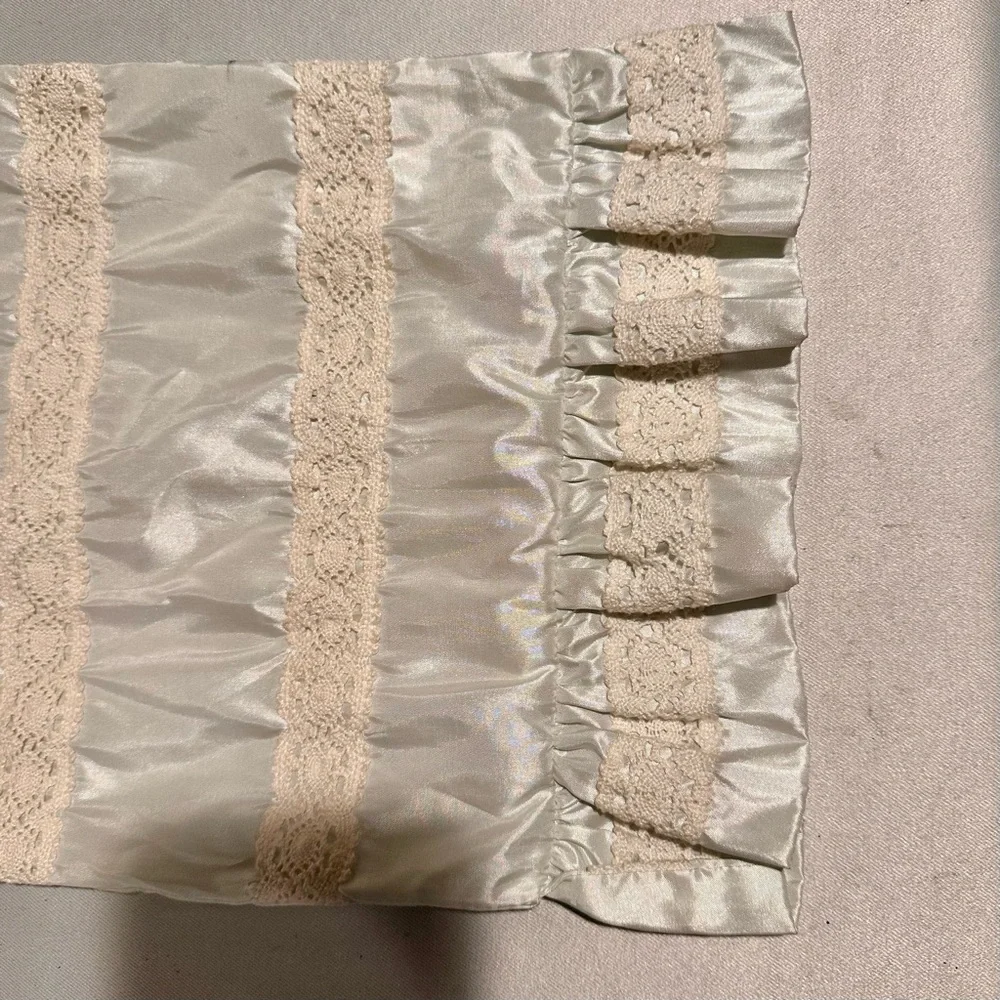 Vintage Lace Trim Satin Bolster Pillow Cover Rachel Ashwell Simply Shabby Chic